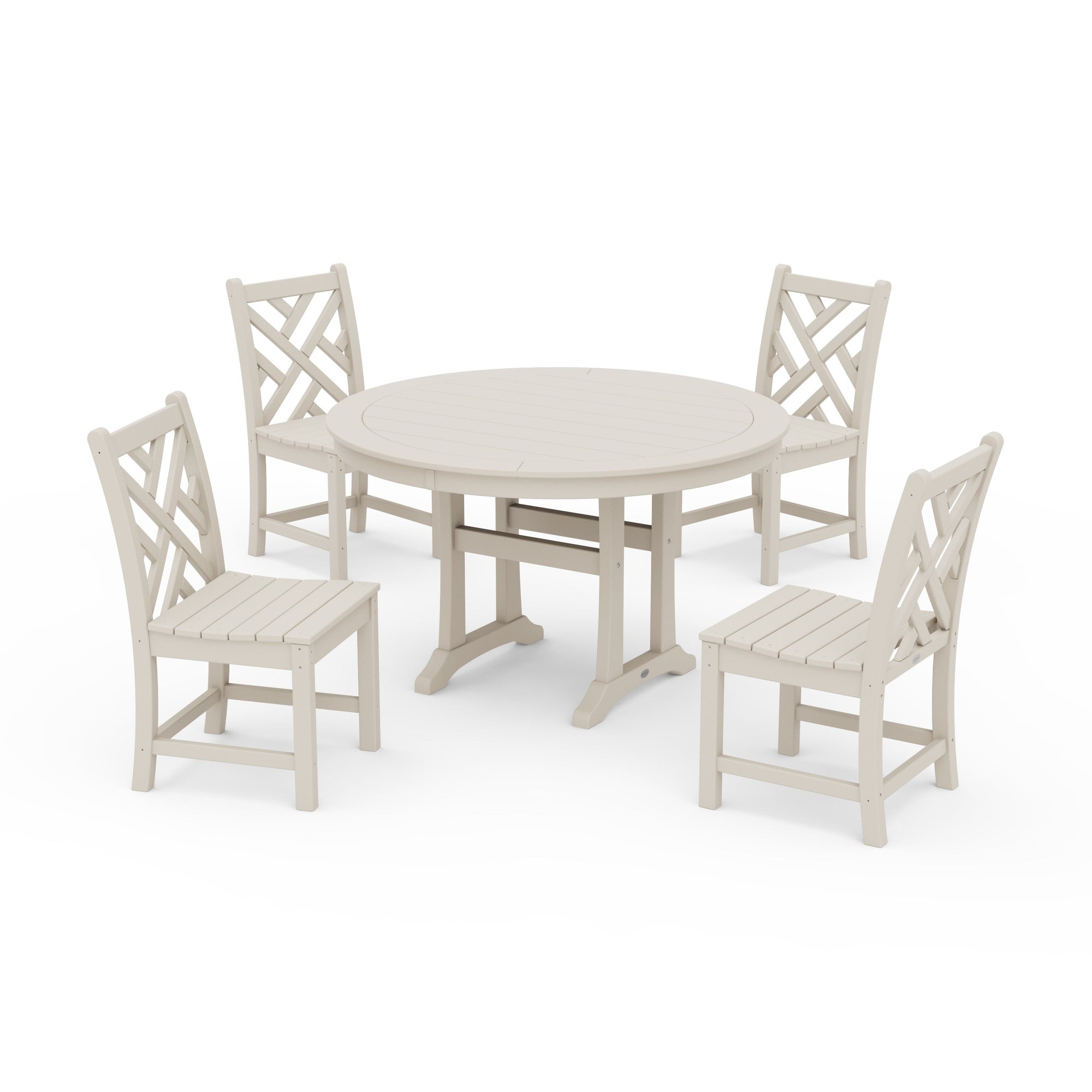 Chippendale Side Chair 5-Piece Round Dining Set With Trestle Legs