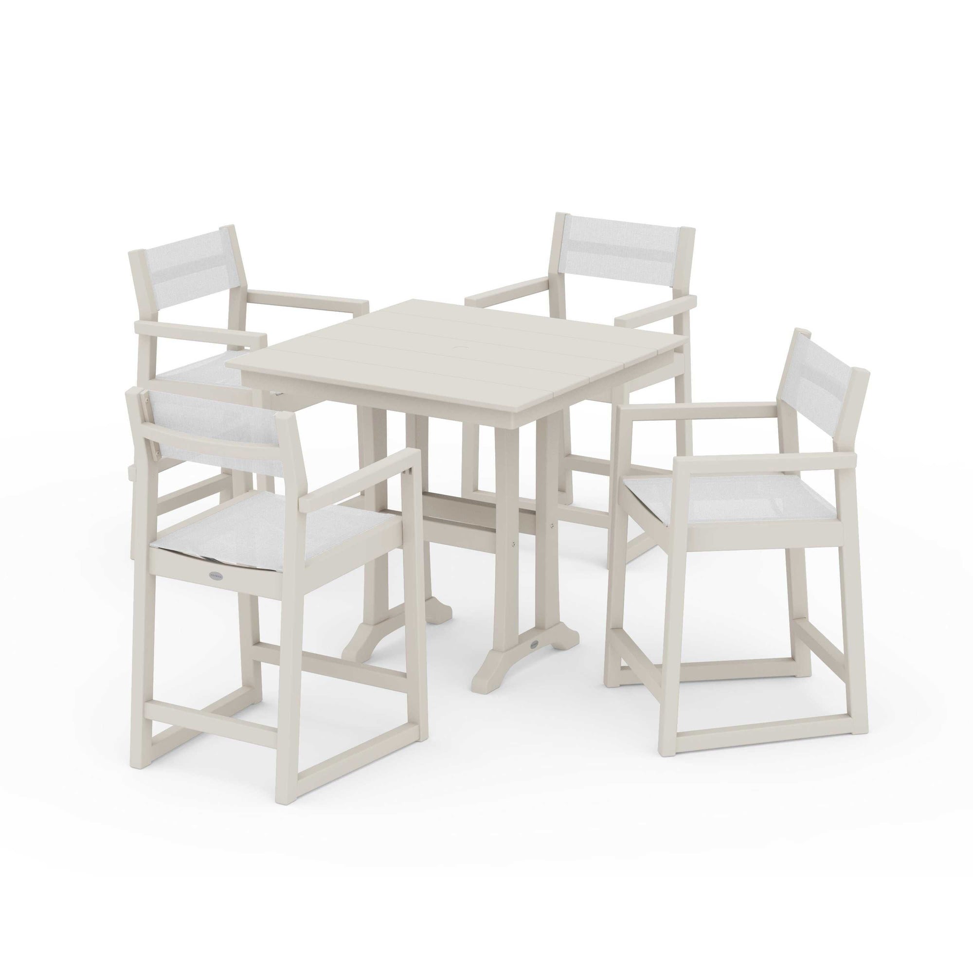 EDGE Sling Arm Chair 5-Piece Farmhouse Counter Set with Trestle Legs