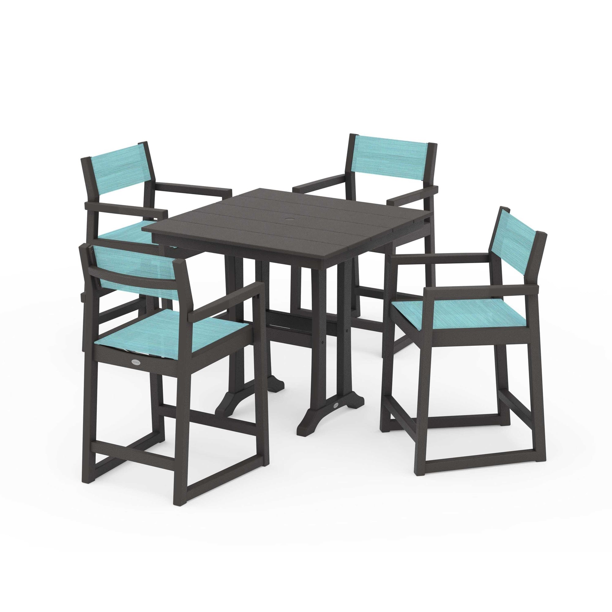 EDGE Sling Arm Chair 5-Piece Farmhouse Counter Set with Trestle Legs