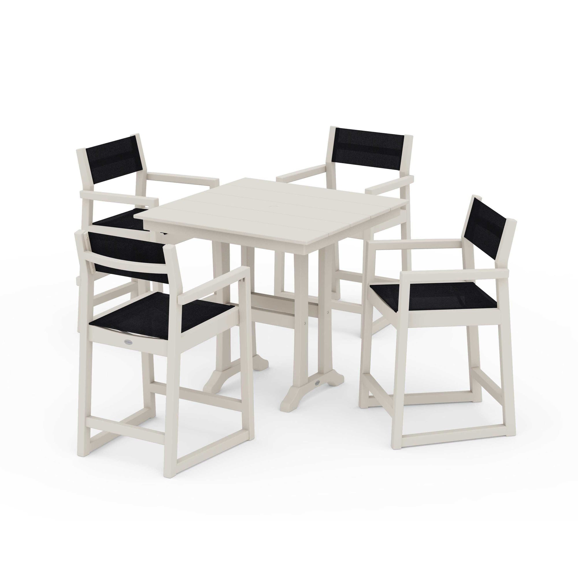 EDGE Sling Arm Chair 5-Piece Farmhouse Counter Set with Trestle Legs