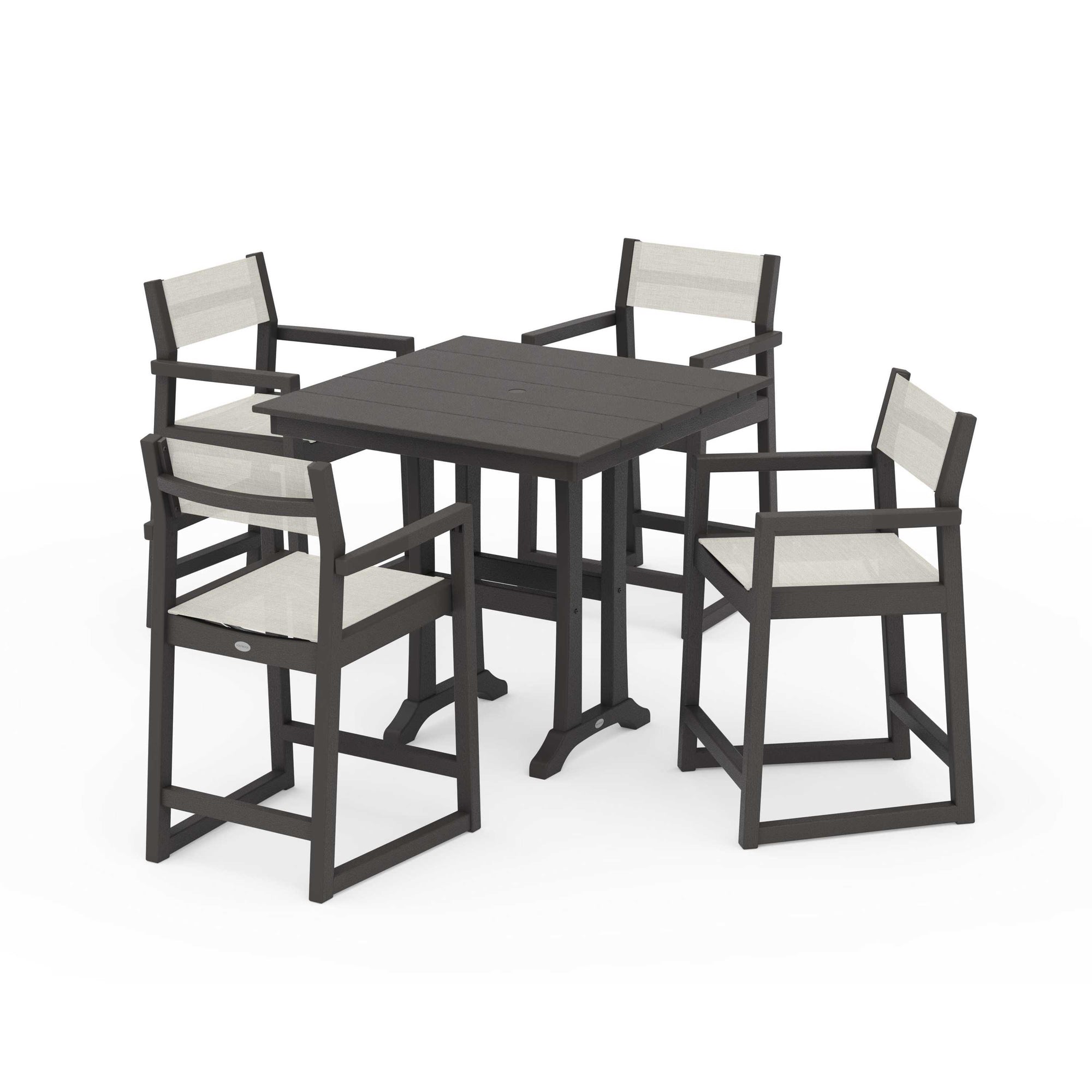 EDGE Sling Arm Chair 5-Piece Farmhouse Counter Set with Trestle Legs
