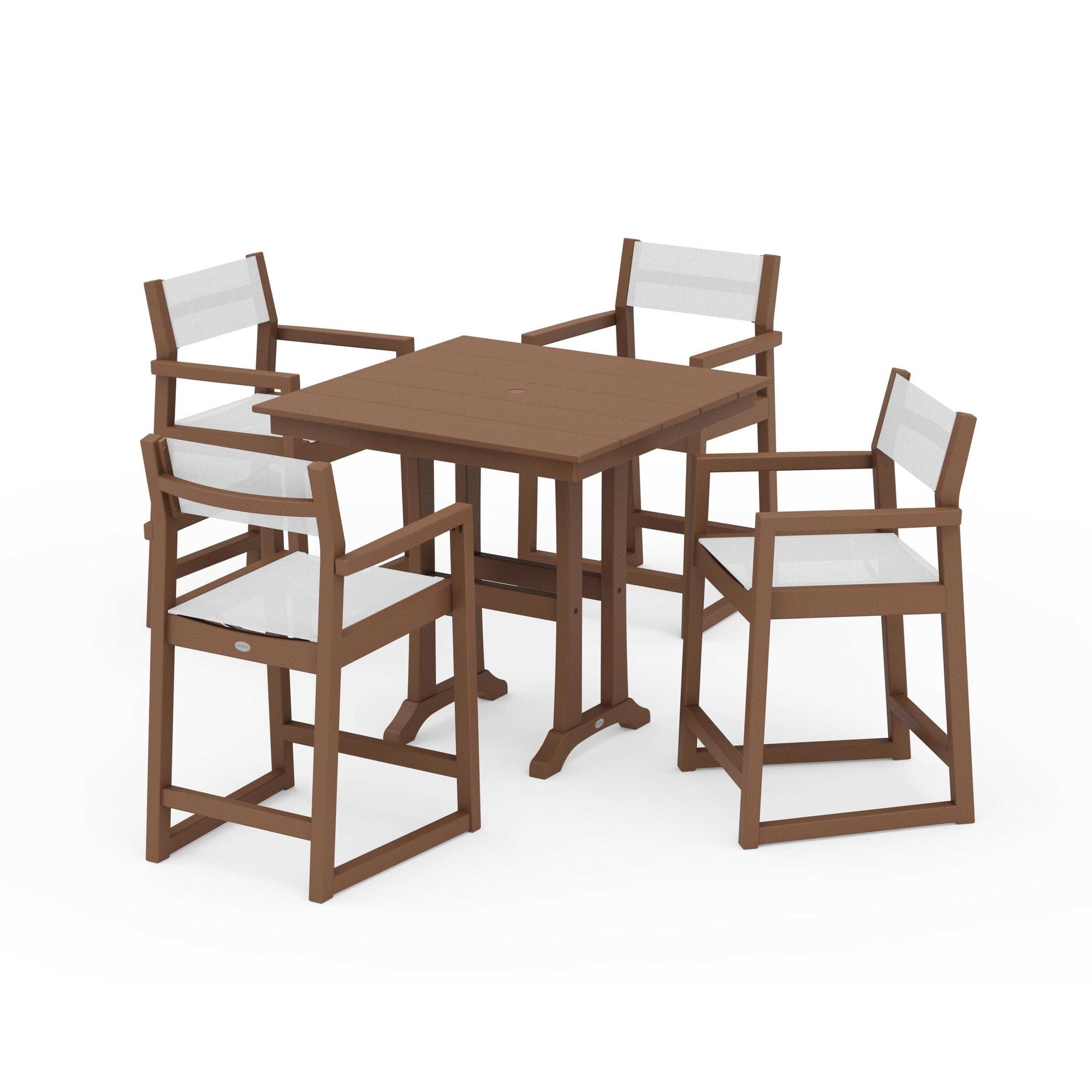 EDGE Sling Arm Chair 5-Piece Farmhouse Counter Set with Trestle Legs