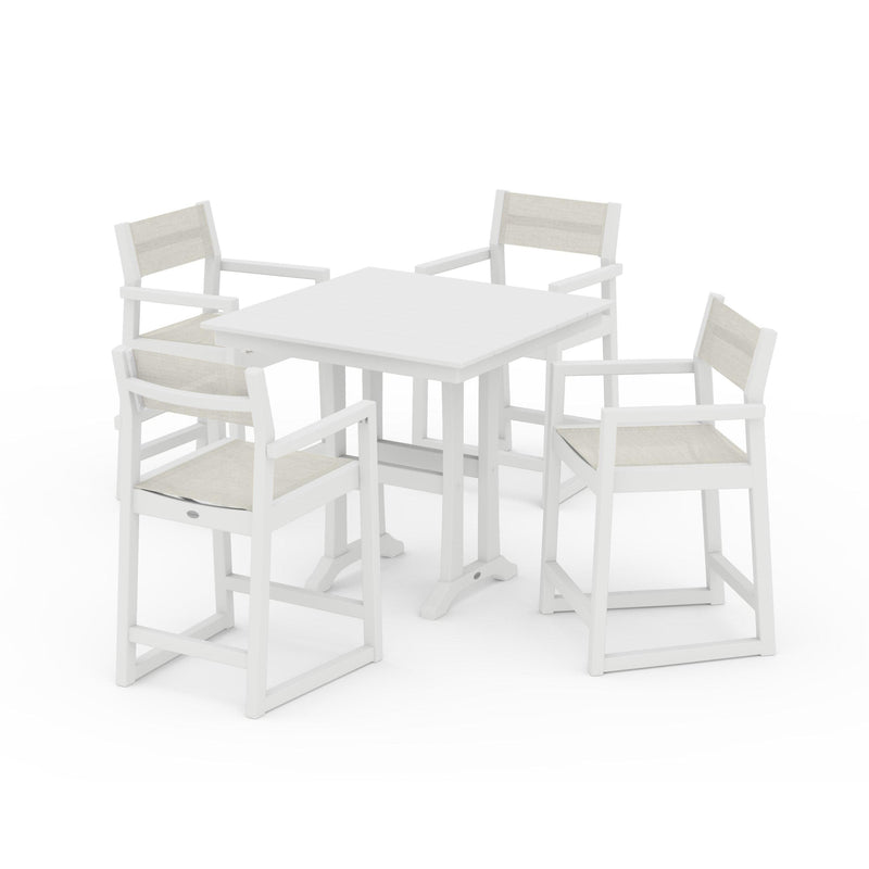 EDGE Sling Arm Chair 5-Piece Farmhouse Counter Set with Trestle Legs