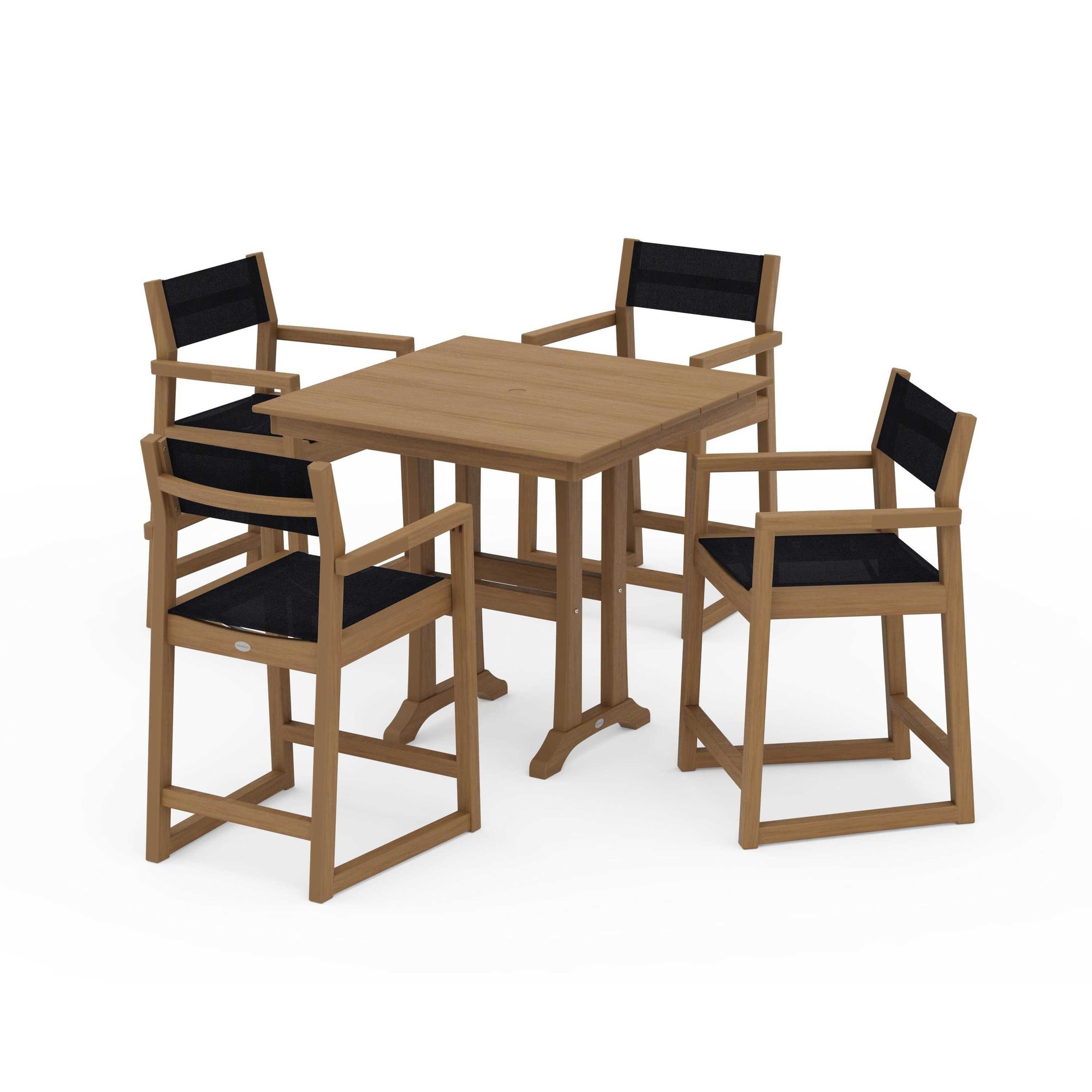 EDGE Sling Arm Chair 5-Piece Farmhouse Counter Set with Trestle Legs