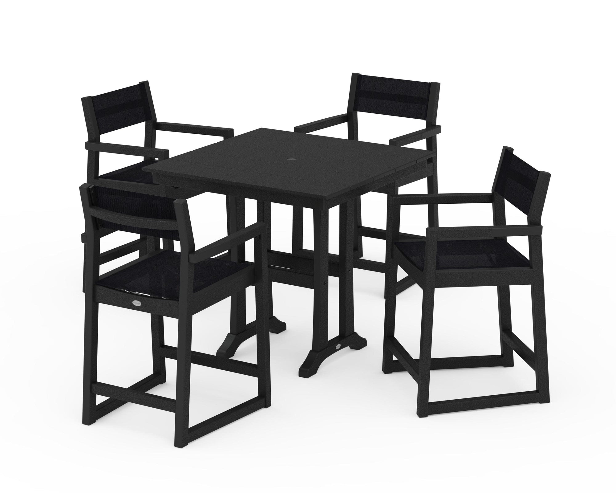EDGE Sling Arm Chair 5-Piece Farmhouse Counter Set with Trestle Legs