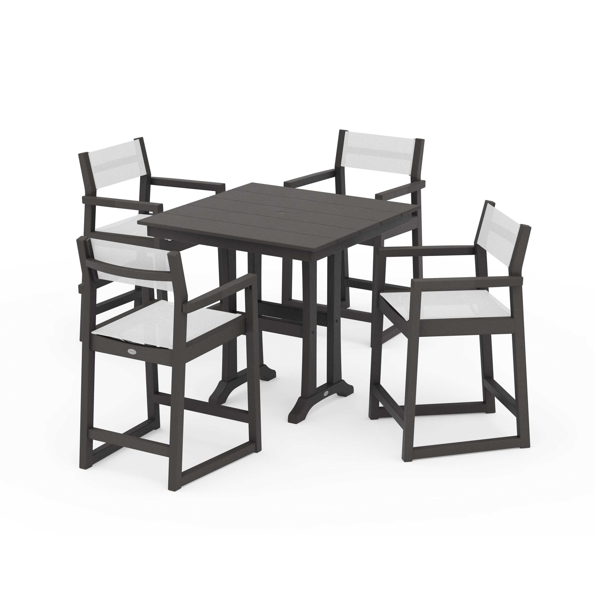 EDGE Sling Arm Chair 5-Piece Farmhouse Counter Set with Trestle Legs