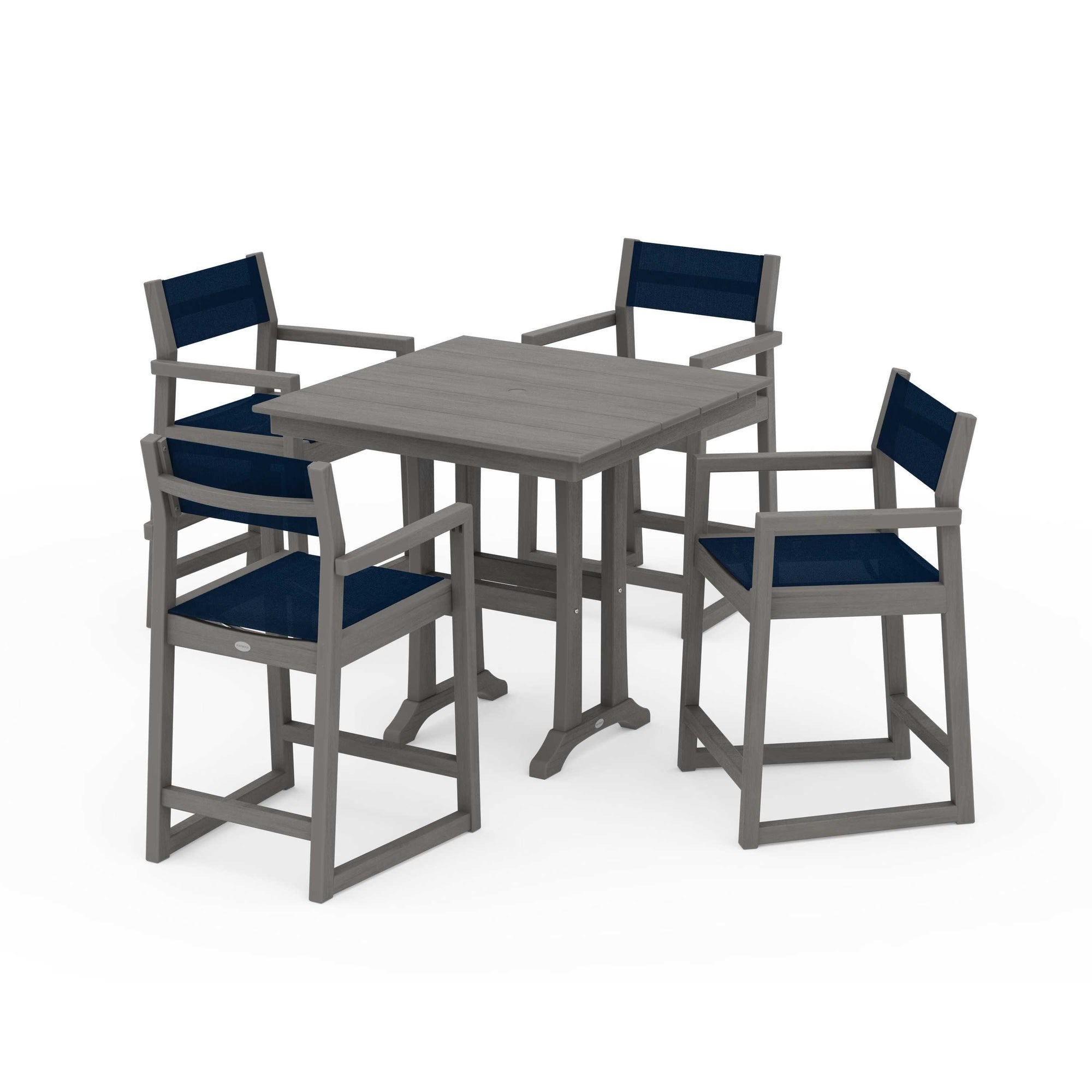EDGE Sling Arm Chair 5-Piece Farmhouse Counter Set with Trestle Legs