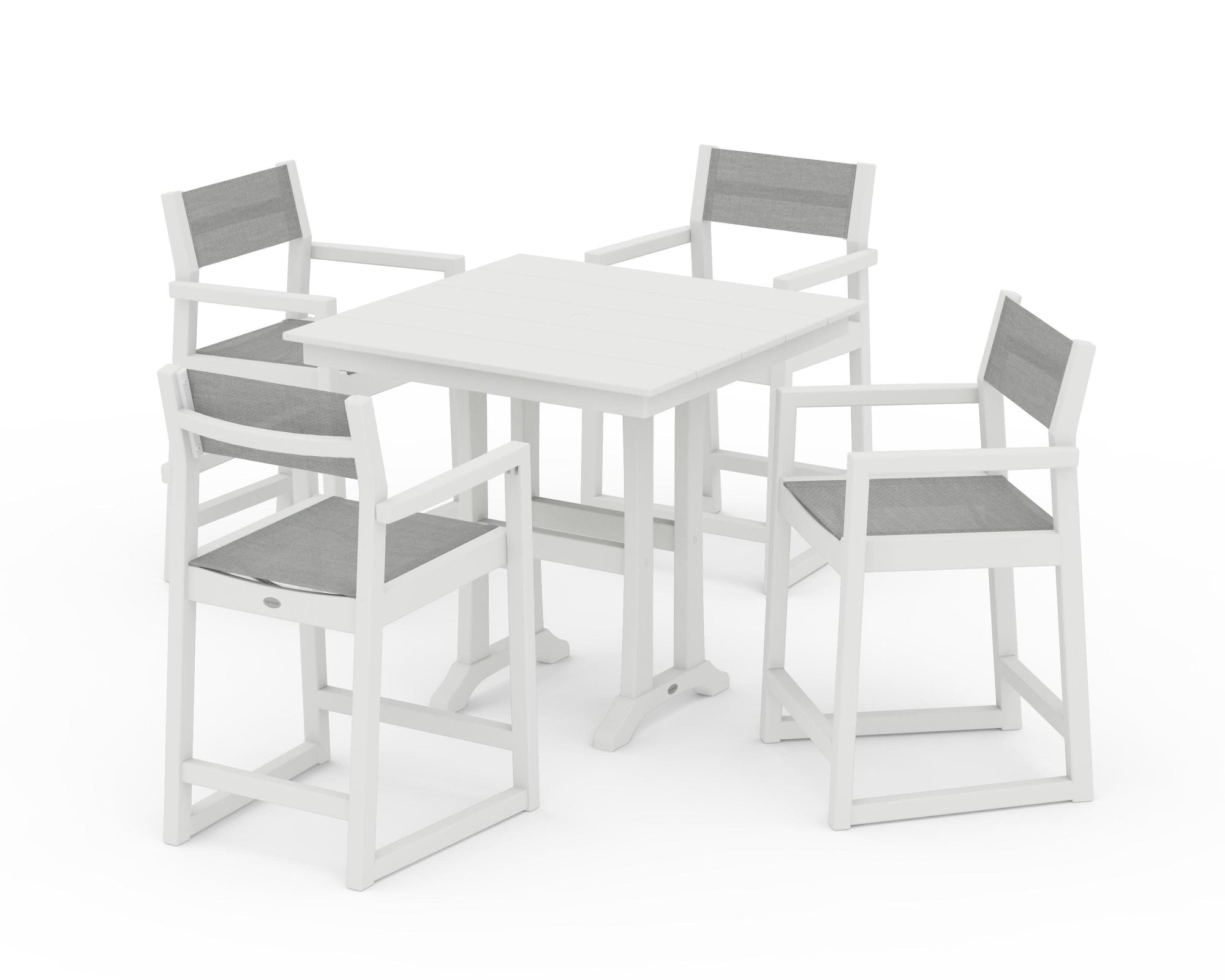 EDGE Sling Arm Chair 5-Piece Farmhouse Counter Set with Trestle Legs