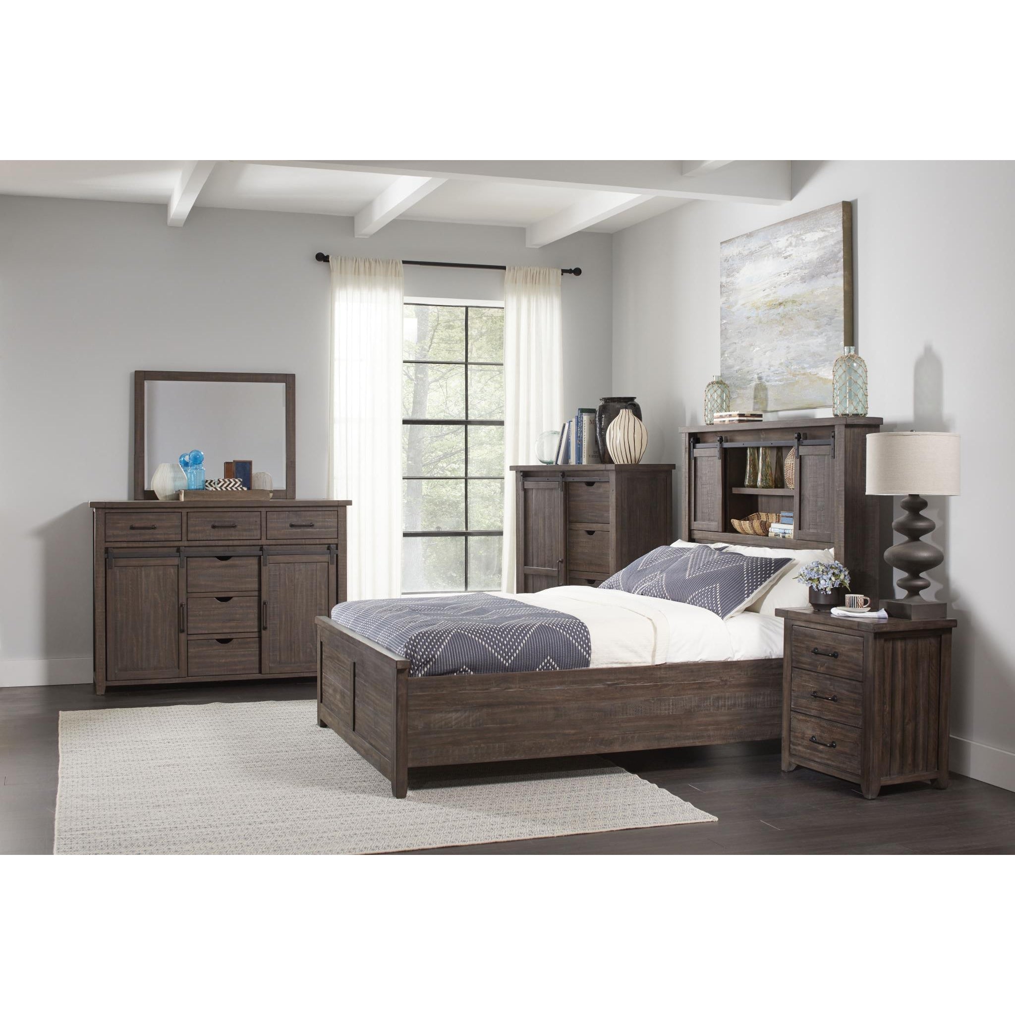 loft 3-piece queen bedroom set (queen bed, dresser or chest, nightstand) in  barnwood finish