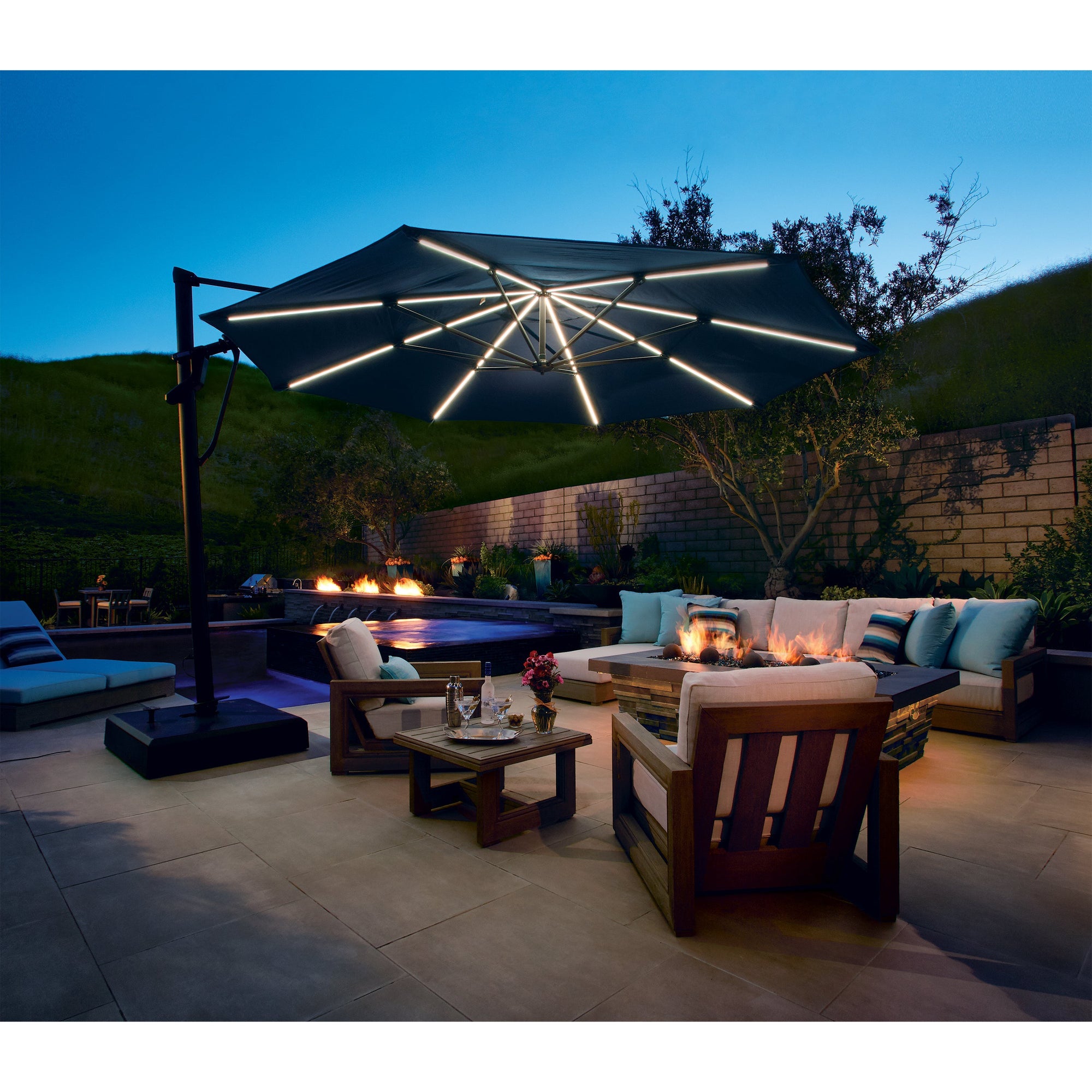 Treasure Garden 13-ft Outdoor Patio Umbrella with Lux Lighting, Octagonal Cantilever with Fixed or Rolling Base