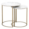 Carrera Round Nesting Accent Table in White Carrera Marble,  Brushed Gold