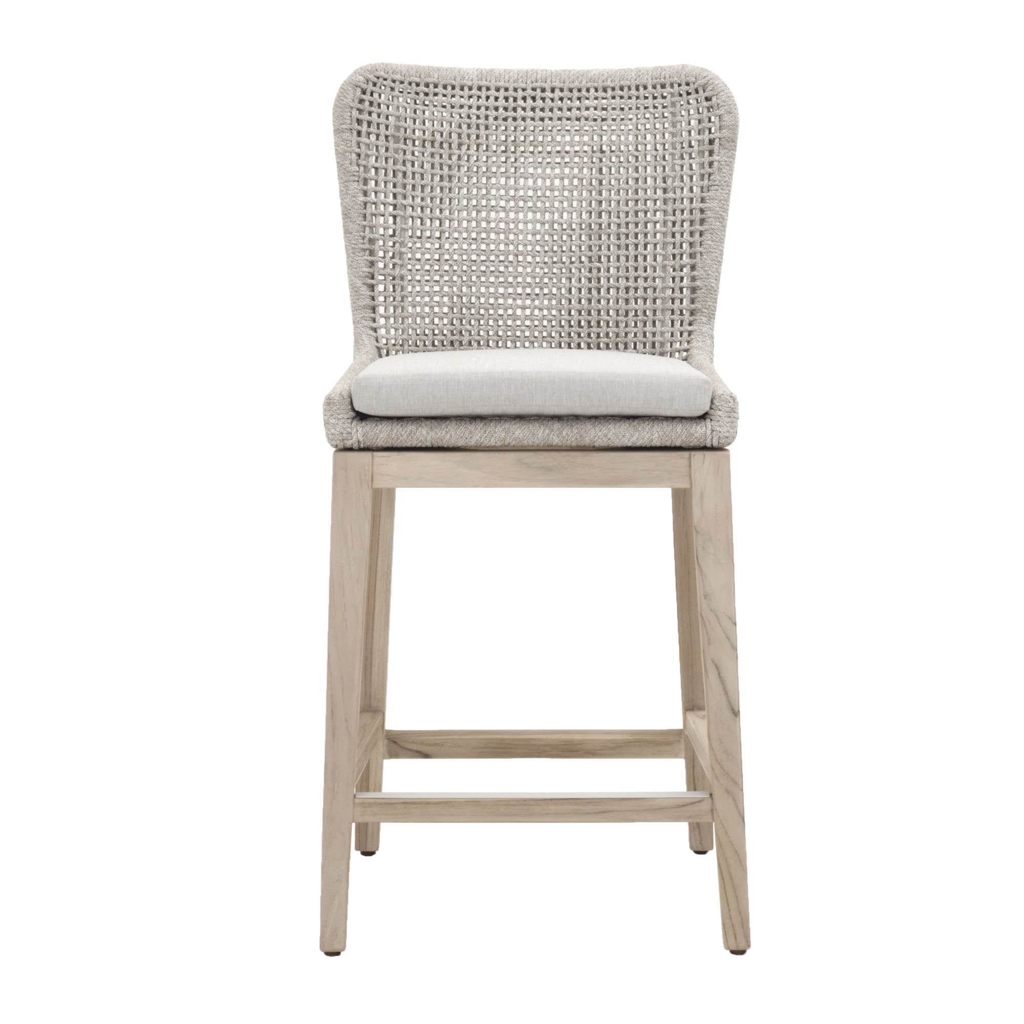 Mesh Outdoor Counter Stool in Taupe & White Flat Rope