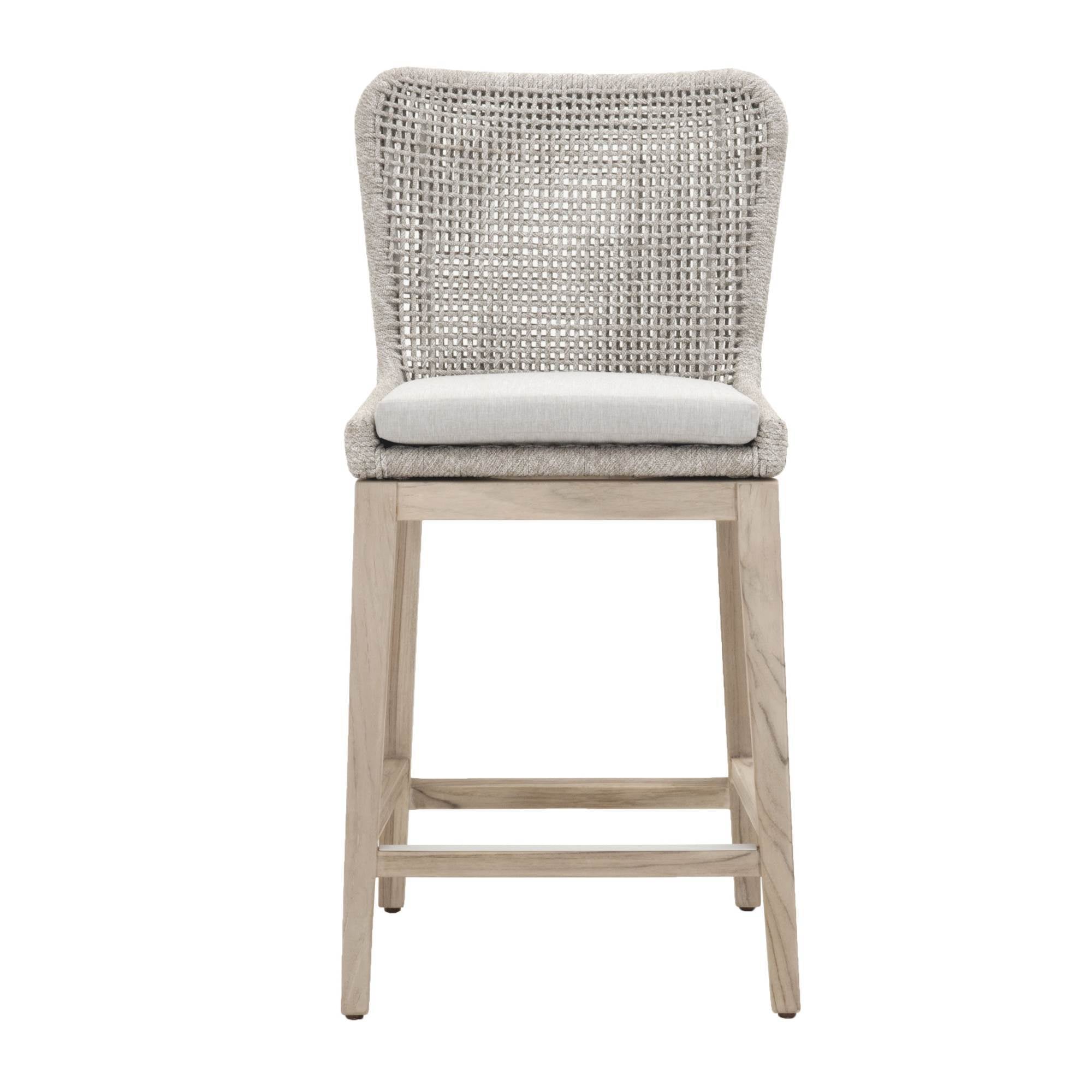 Mesh Outdoor Counter Stool in Taupe White Flat Rope