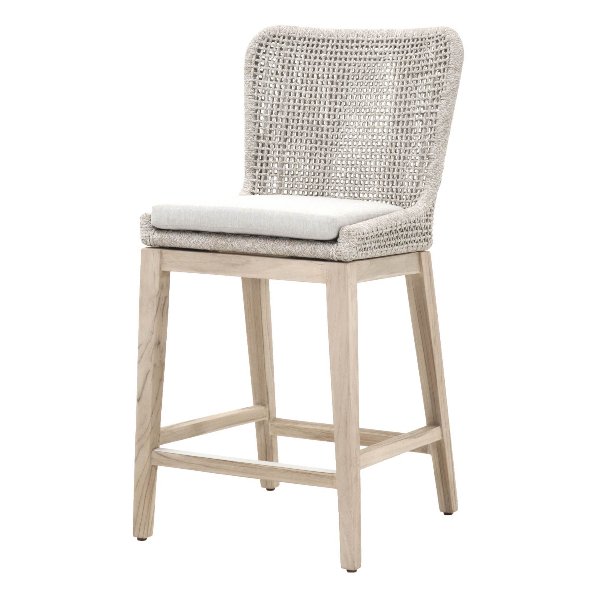 Mesh Outdoor Counter Stool in Taupe &amp; White Flat Rope