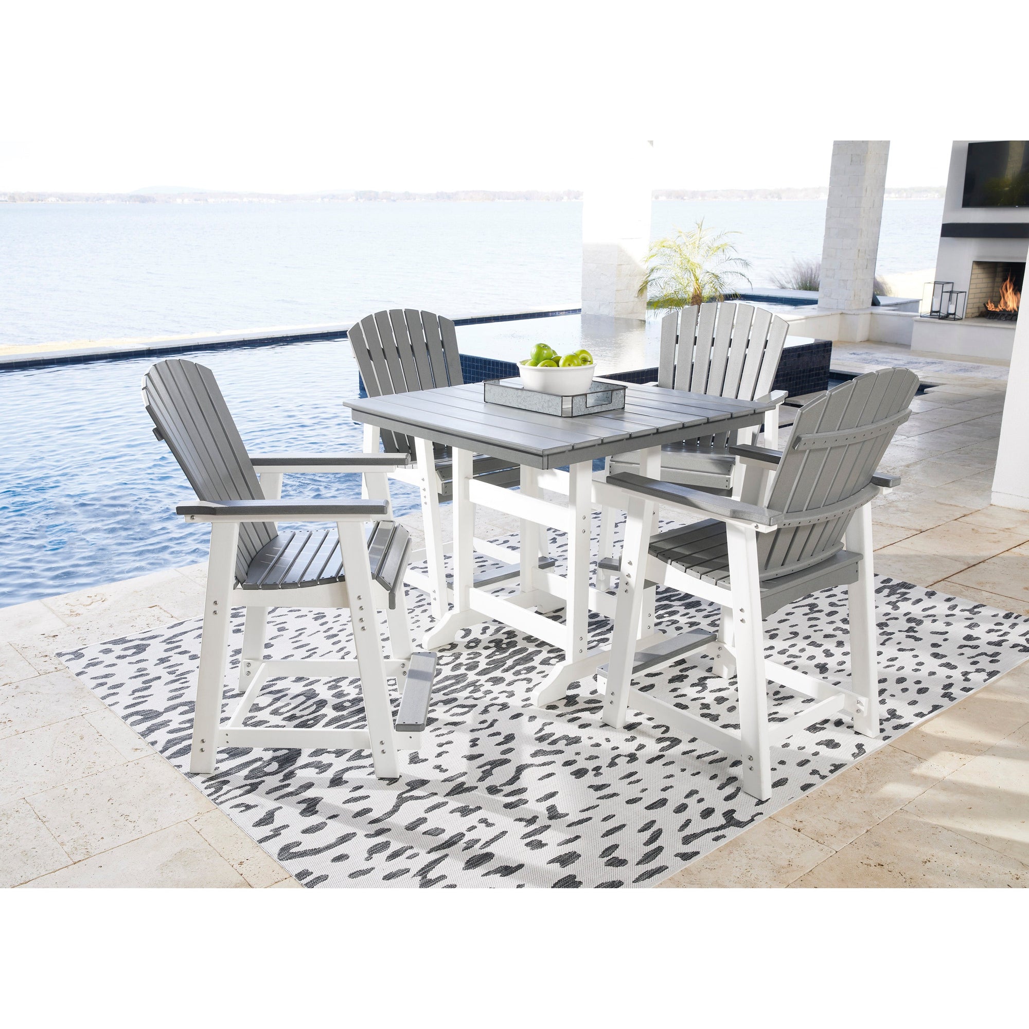 Poly Outdoor 5pc Dining Set in Grey &amp; White Two Tone 42&quot; Square Counter Height