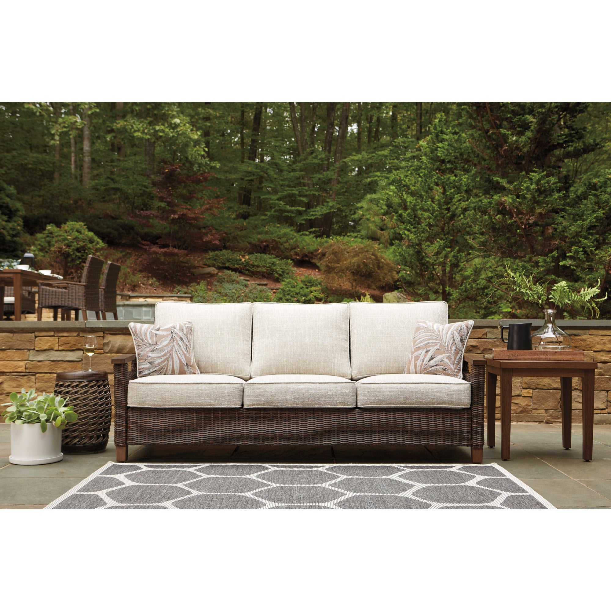 Sea Cliff 4pc Outdoor Seating Set:Sofa + 2 Swivel Rocker Club Chairs + Firepit
