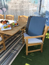 Rinjani Teak 94&quot; Rectangular 9-Piece Outdoor Dining Set (with 8 Armchairs + 8 FREE Cushions)