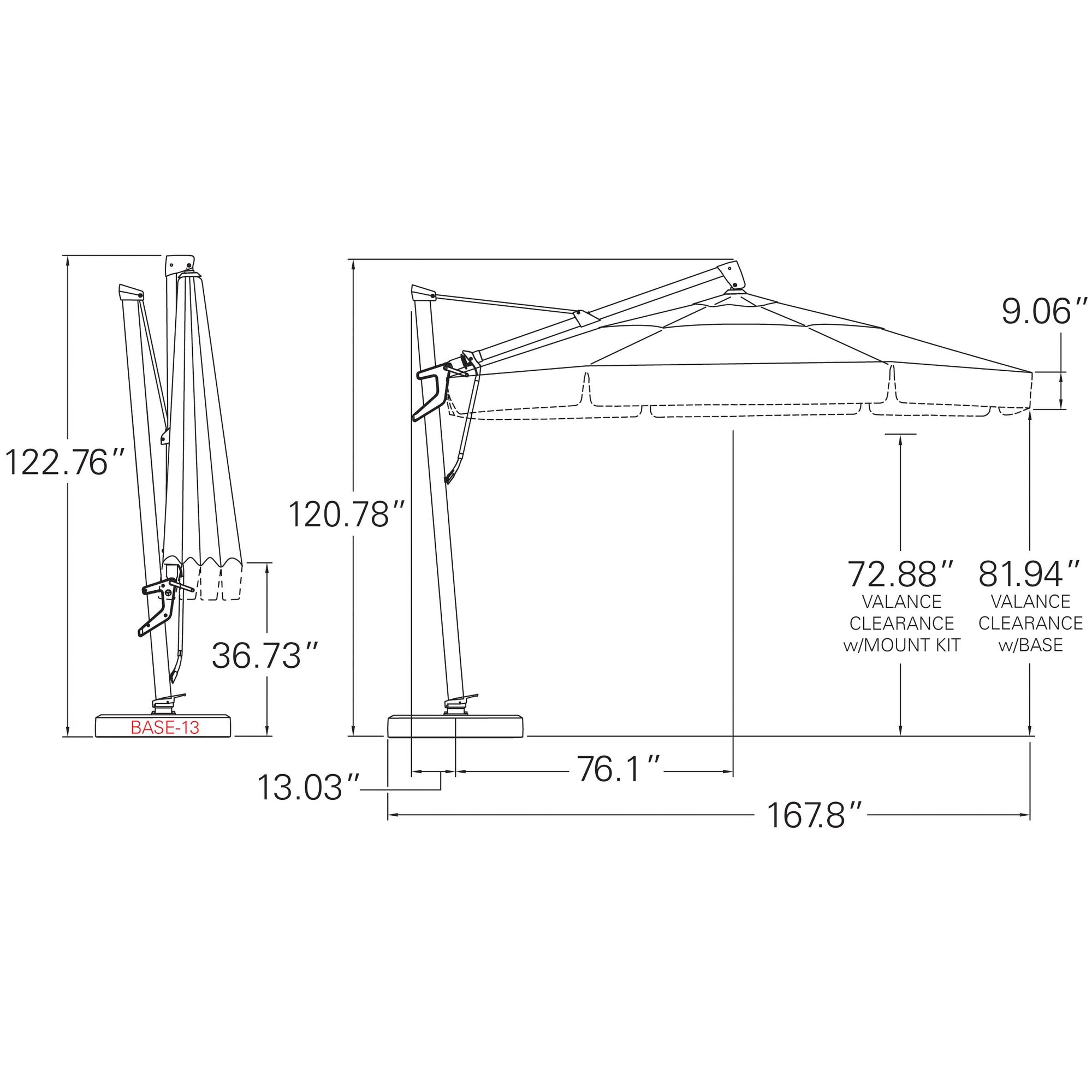 Treasure Garden 13-ft Outdoor Patio Umbrella with Lux Lighting, Octagonal Cantilever with Fixed or Rolling Base