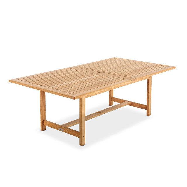 Teak Banquet 9pc Outdoor Dining Set (Teak Extendable Table 88-118&quot; with 8 Teak Tista Armchairs +FREE Cushions +FREE Umbrella +FREE Cover)