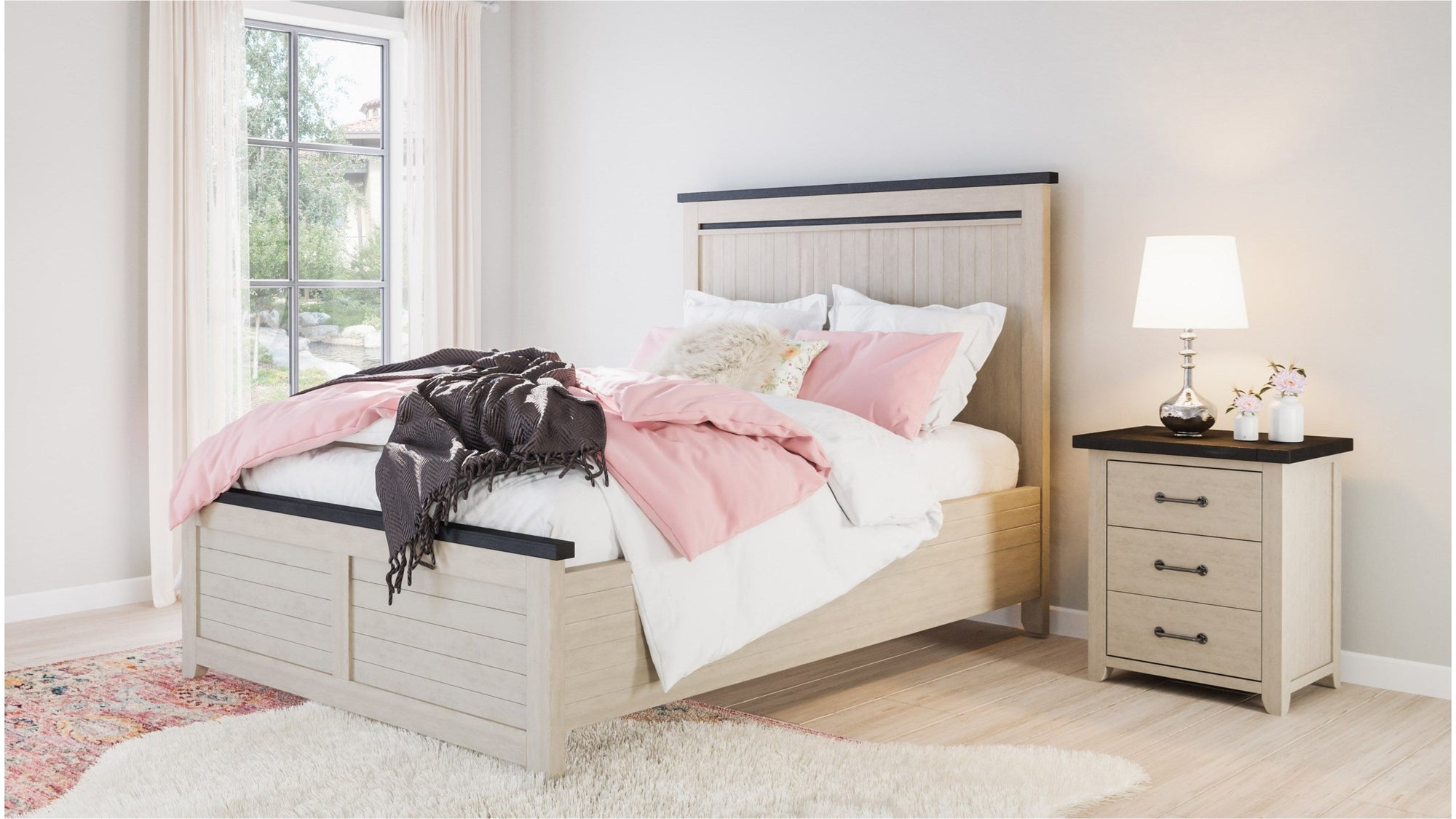 Loft 3-Pc Panel Bedroom Set in Vintage White