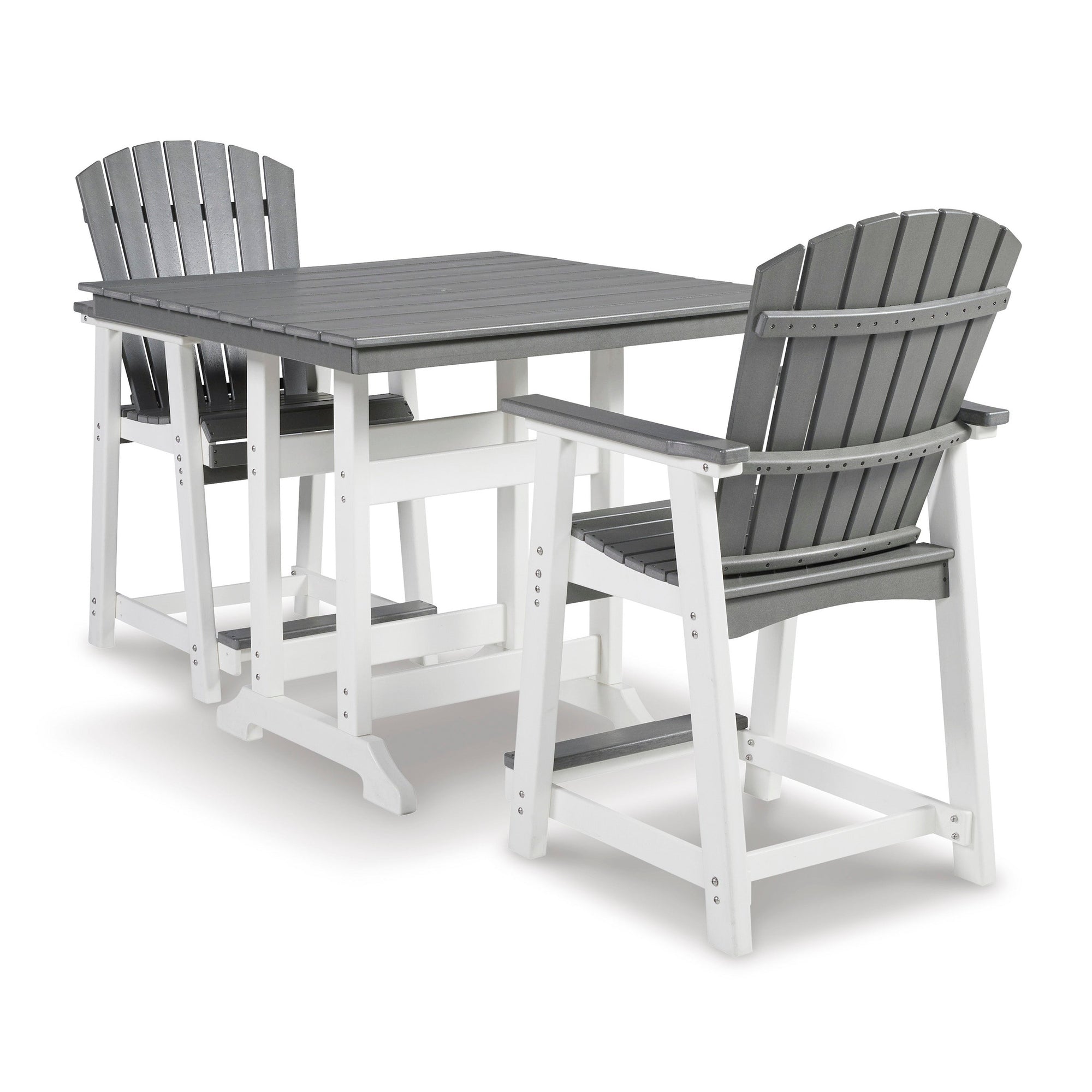 Poly Outdoor 5pc Dining Set in Grey &amp; White Two Tone 42&quot; Square Counter Height