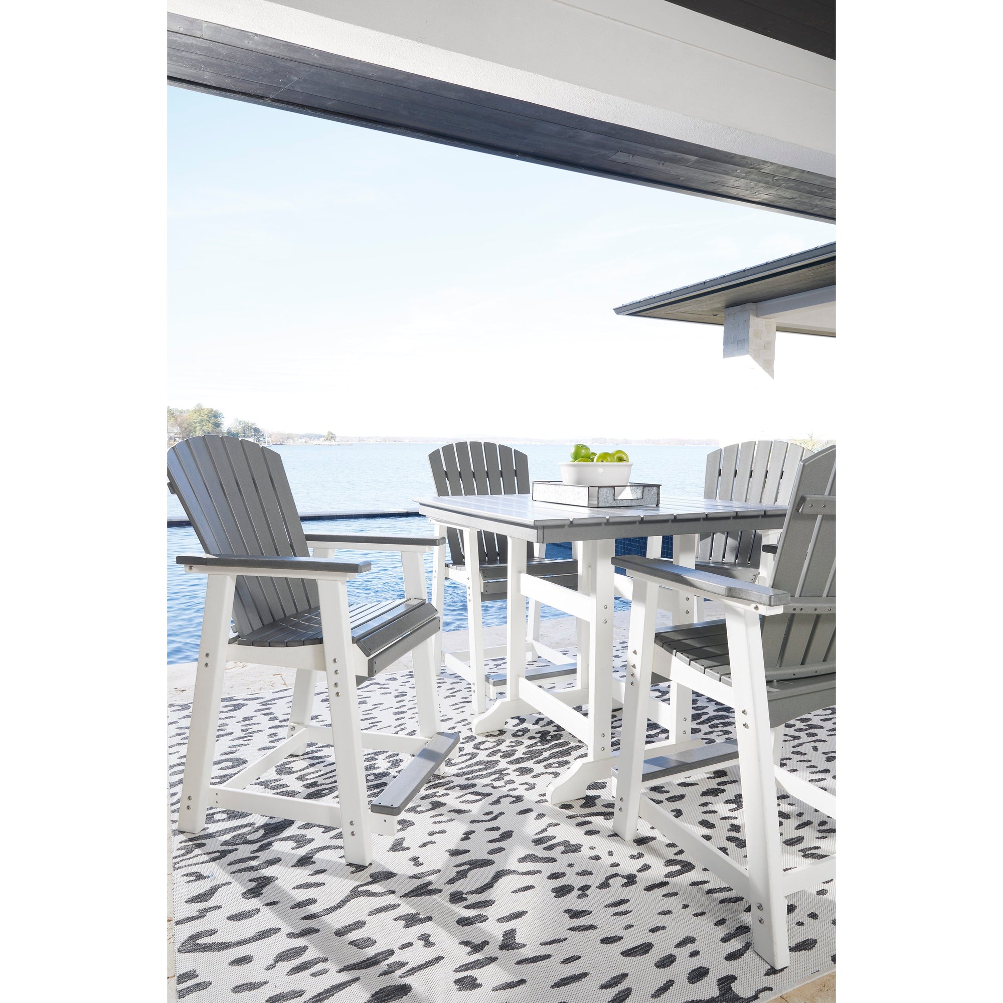Poly Outdoor 5pc Dining Set in Grey &amp; White Two Tone 42&quot; Square Counter Height