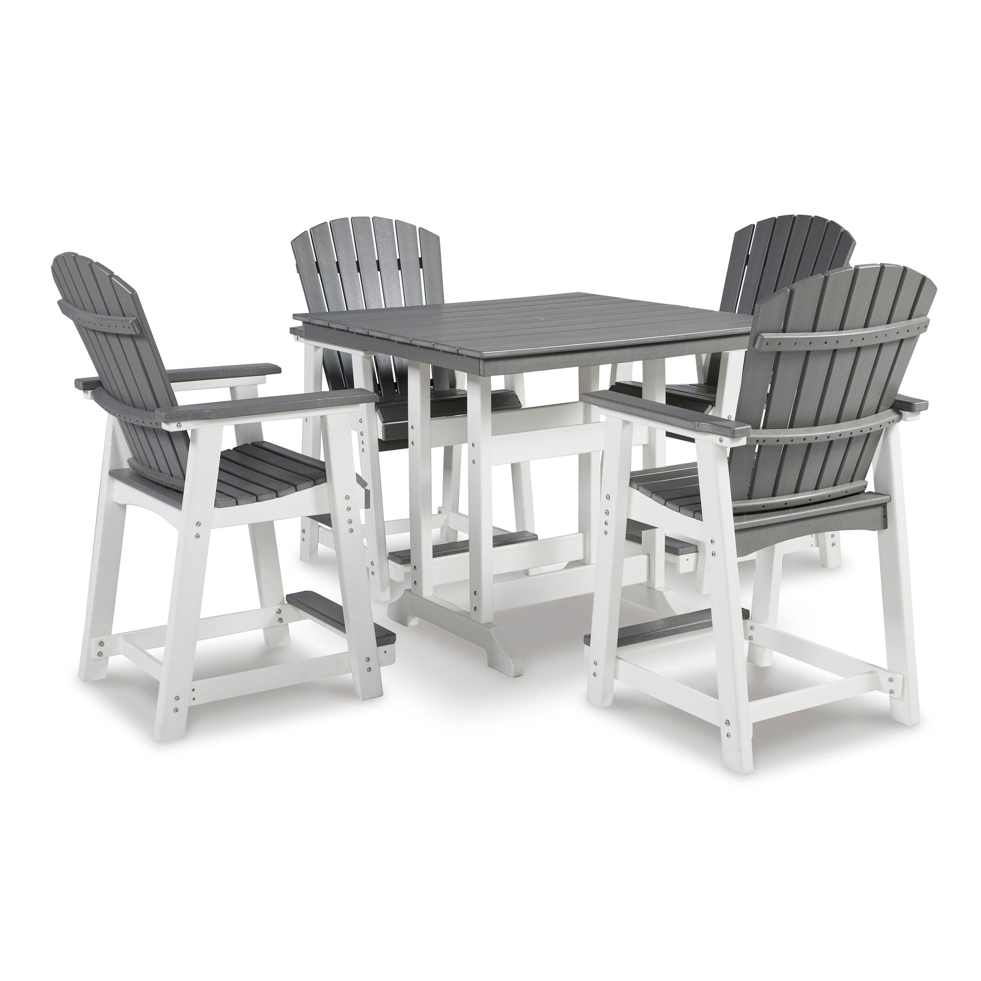 Poly Outdoor 5pc Dining Set in Grey &amp; White Two Tone 42&quot; Square Counter Height