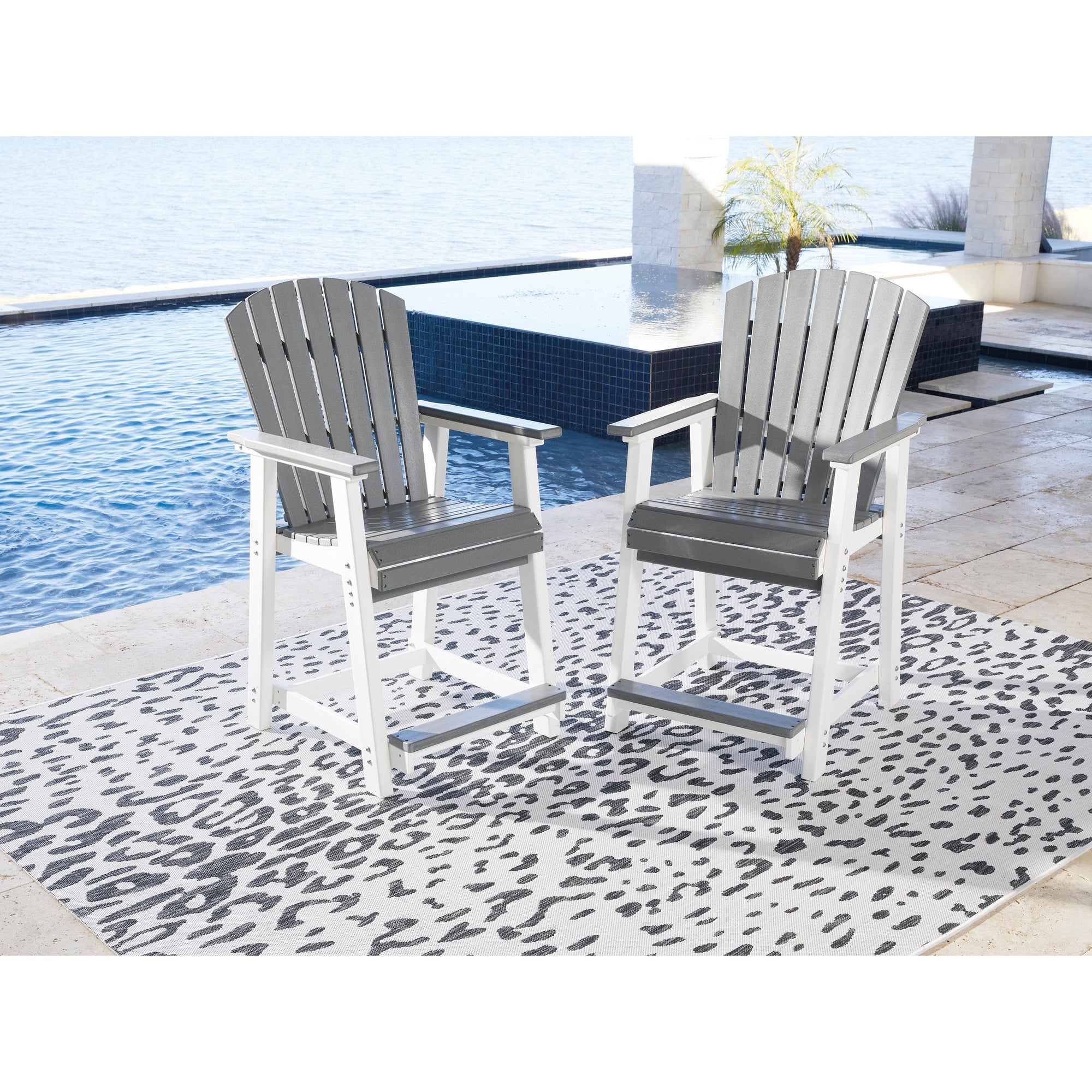 Poly Outdoor 5pc Dining Set in Grey &amp; White Two Tone 42&quot; Square Counter Height