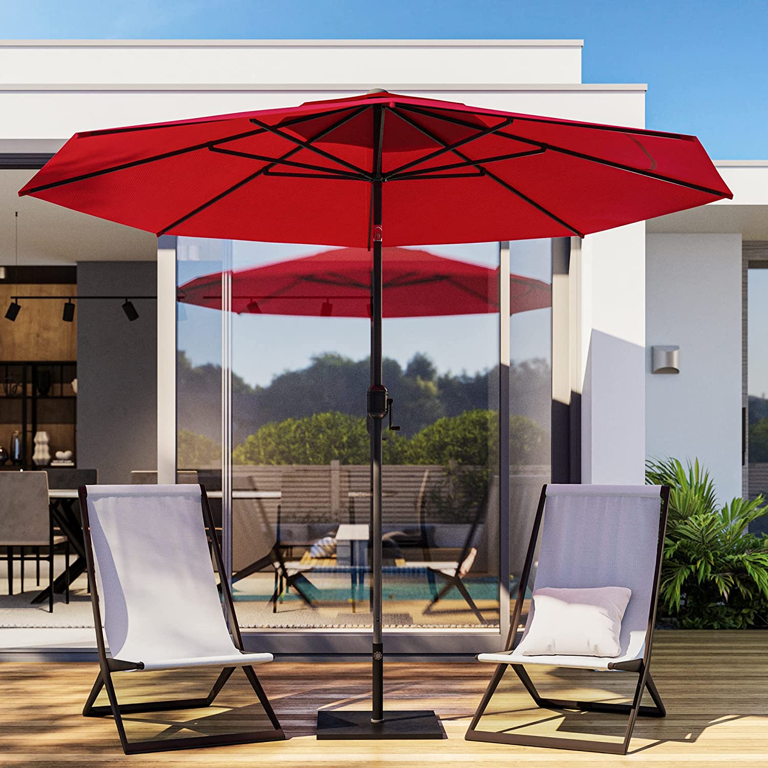 9-Foot Outdoor Patio Umbrella -Hexagonal Basic Push-Tilt